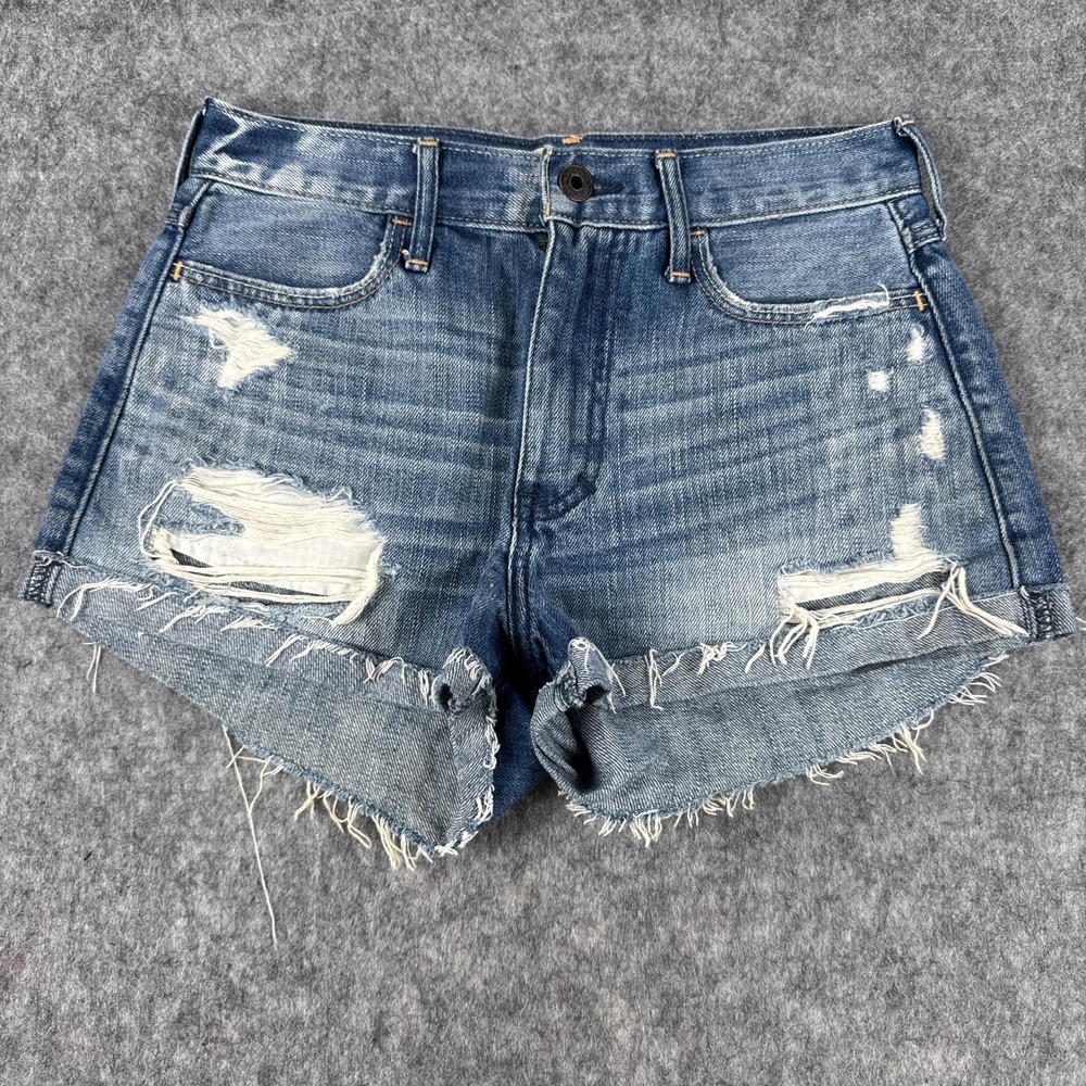 Abercrombie Kids Shorts Womens 16 Blue Distressed Denim Raw Hem Cut Off Ripped